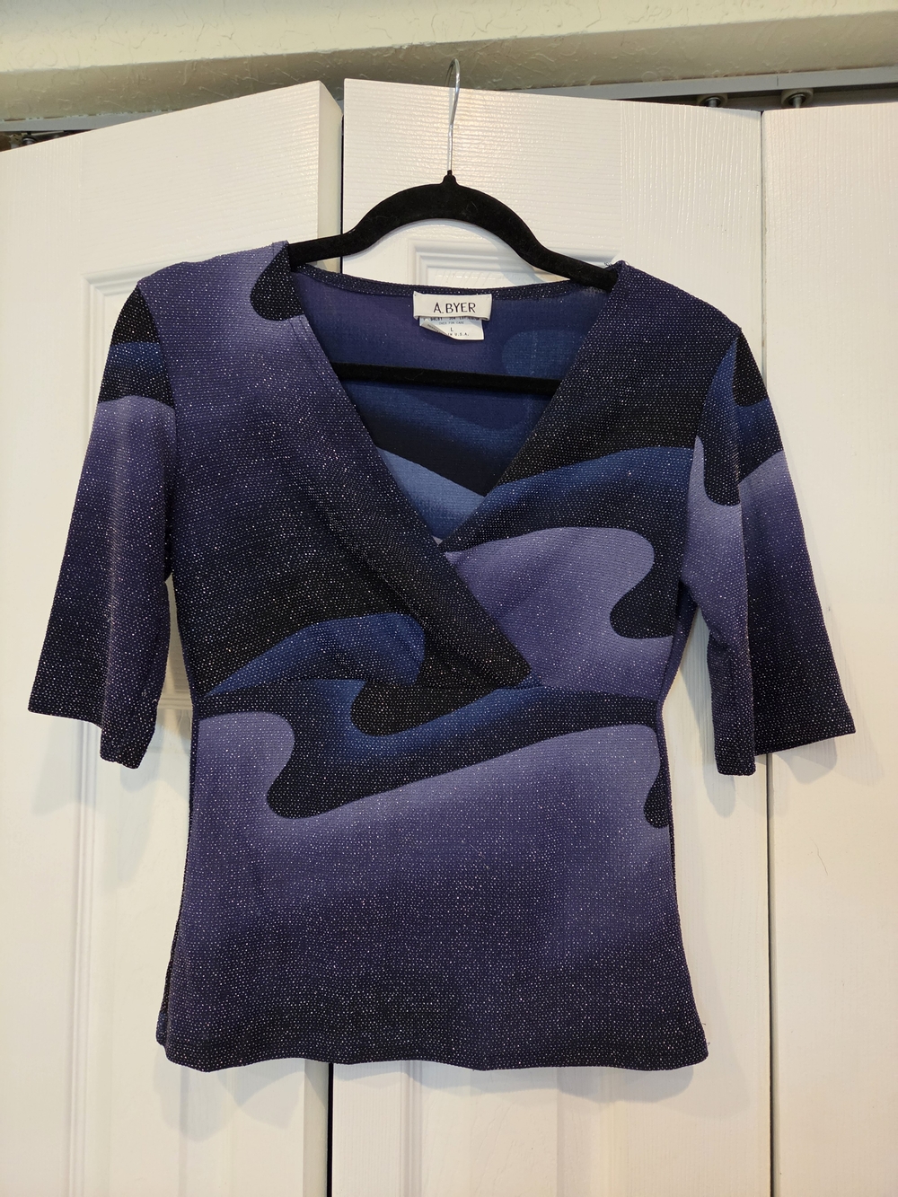Vintage Y2k A. Byer Blue & Purple Wave V-Neck Women’s Top- Large(runs Small)